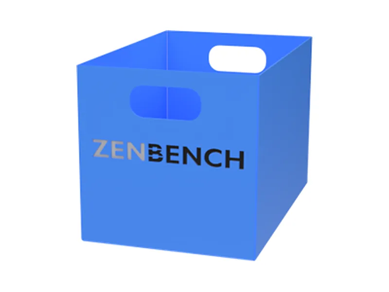 Blauer ZenBench-Behälter für Lösungsmittelflaschen